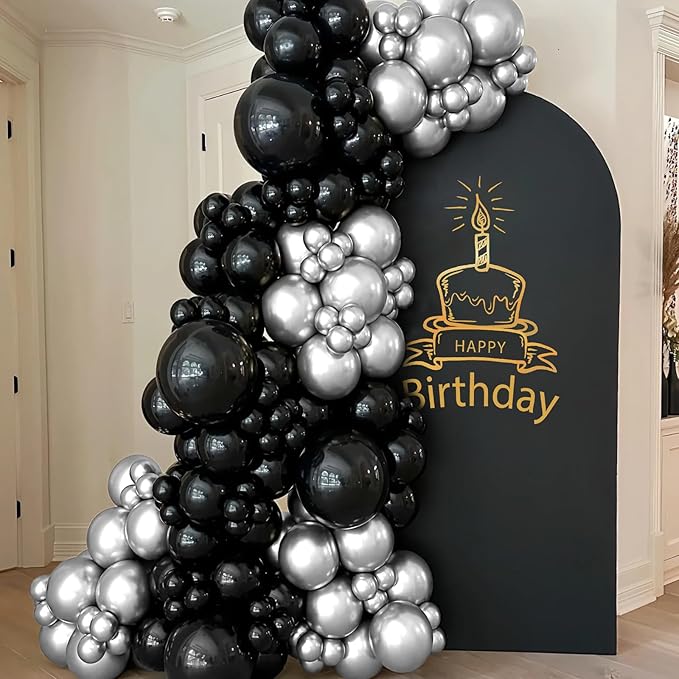 100pcs Black and Silver Balloons 12 Inch Metallic Silver and Black latex Party Balloons for Birthday Graduation Engagement New Year's Eve Party Decorations
