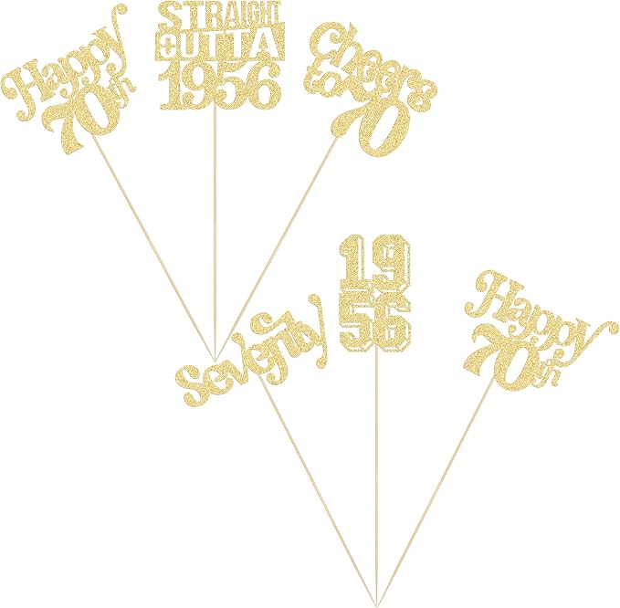 Gyufise 15Pcs Happy 70th Birthday Centerpiece Sticks Seventy Straight Outta 1956 Table Flower Centerpieces Sticks Decorations for Cheers to 70th Birthday Party Supplies Gold