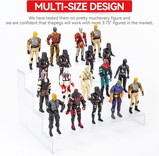 SIXPOINTS 3.75 inch Action Figure Riser Display Shelf With Peg ,4 Tier Toy Collectibles Organizer,Compatible with 1/18 Scale Vintage Star Wars /G.i Joe Figures toy