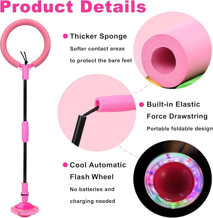 Skip Ball, Portable Foldable Colorful Flash Wheel Swing Ball, Kids Toys for Girls & Boys, Sports Fitness Toys for Kids & Adults. Gifts for Mom Women & Girls Toys Age 5-10 Years