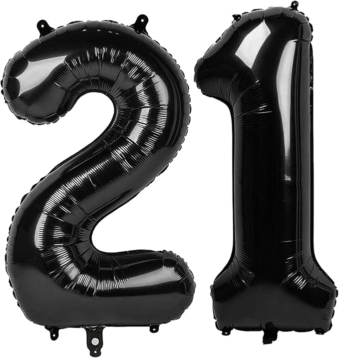 Black Number 21 Balloon 40 Inch Birthday Decorations, Anniversary and Graduation Party Supplies