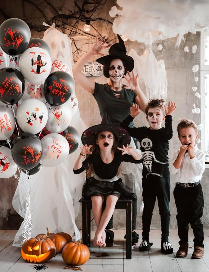 Halloween Balloons, 12 Inch Bloody Balloon, 50 Pcs Horror Balloons with Scary Blood Handprint Zombie Latex Balloon for Halloween Party, Horror Birthday Decora, Vampire Haunted House Party Supplies