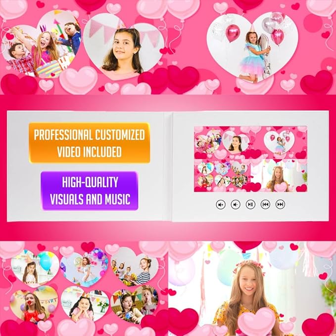Girls Birthday Video Card – Add Your Photos for Animated Slideshow – Unique Tech Gift for Daughter – 7” Display, 8GB, Rechargeable, Music Slideshow