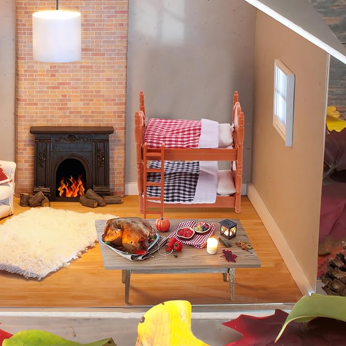 2Pcs Dollhouse Bunk Bed, 4in Mini Calico Bed Furniture, Dollhouse Beds with Ladder, PVC Miniature Doll House Decorative Accessories for Mini Landscape DIY Kit