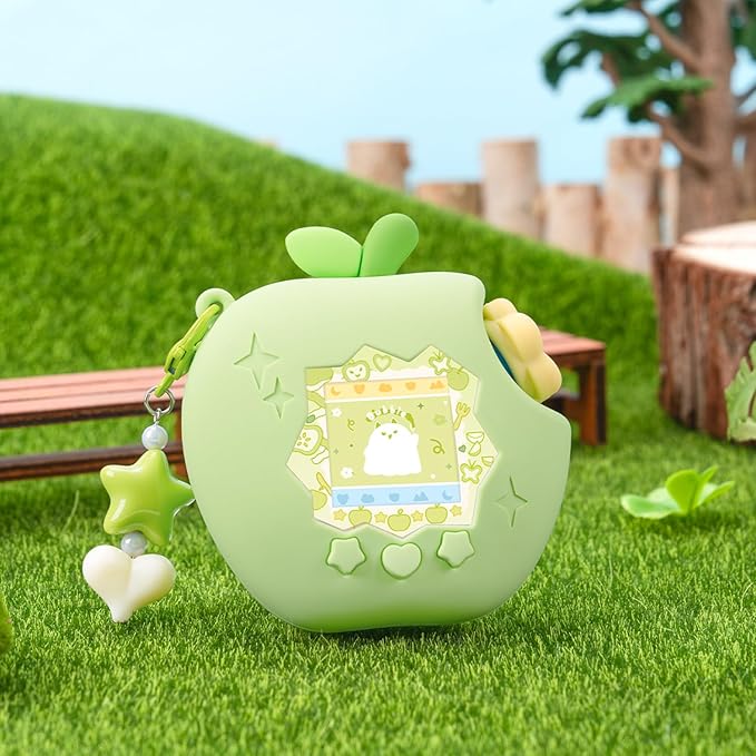 Apple Case for Tamagotchi Paradise, 4-iaradisen-1 Shockproof Silicone Protective Cover Kit with Faceplate, Flower Dial Cap & Charm, Kawaii Accessories for Girls & Adults (Green)