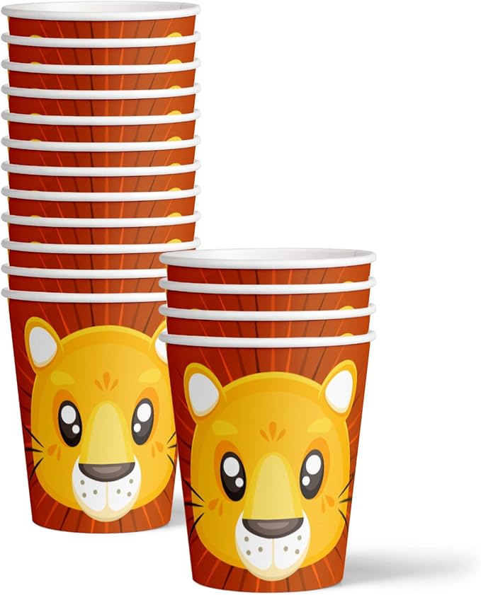 Birthday Galore Lion King Jungle Animal Party Supplies - Safari Lion Animal Party Tableware Set for 16 Guests - Includes Plates, Napkins and Cups - Orange, Cartoon