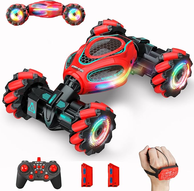 Gesture RC Car,1:18 4WD Transform Off-Road Stunt Car with Gesture & Remote Control, 360° Flips Drift Vehicle with LED Lights Music, All Terrain Toy Cars Gifts for Boys Girls Age 6-12