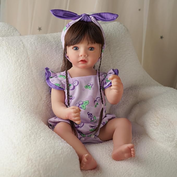 BABESIDE 2 Pcs Reborn Baby Doll Clothes Set for 17-22 Inch Babydolls, Fruit Pattern Baby Dolls Clothes Accessories with Headband for Realistic Babydoll Girl, Purple Grapes