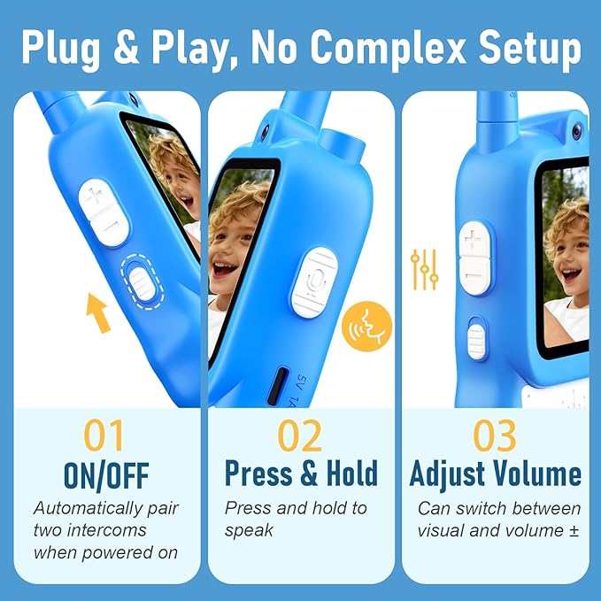 Lapare Video Walkie Talkies for Kids, 2 Pack Rechargeable Walkie Talkies with HD Color Screen, Real-time Video, Outdoor Camping Toys & Birthday Gifts for Boys Age 3-8
