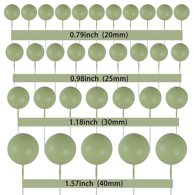Gyufise 30Pcs Ball Cake Toppers Balls Cupcake Toppers Insert Foam Ball Shaped Cake Picks Mini Balloon Cake Decoration for Wedding Baby Shower Birthday Party Cake Decorations Supplies Matcha Green