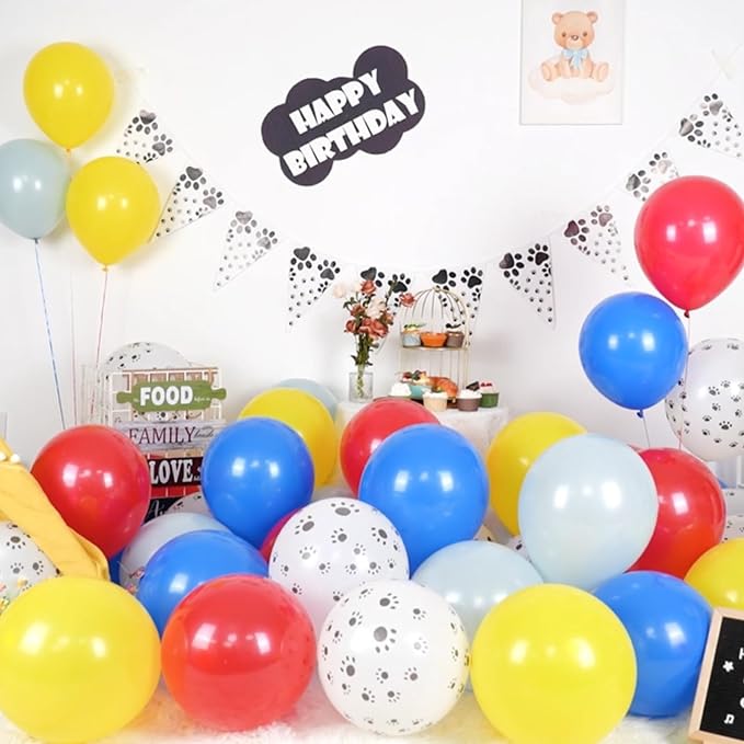 Paready Balloons Set - 50Pcs Red, Yellow, Blue, Dusty Blue Latex 12 Inch Balloons for Birthday Party Supplies