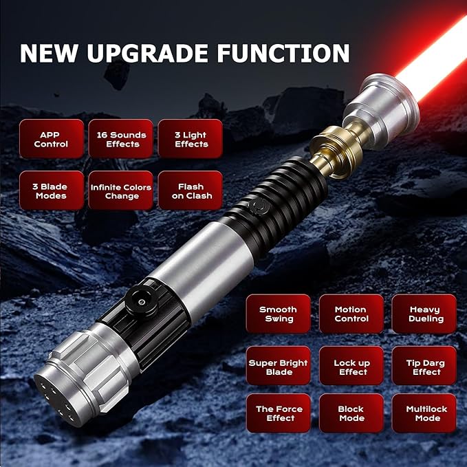 Upgrade App Control OBW Dueling Lightsaber, Smooth Swing 16 Sound Effects 3 Light Effects, 16 Colors and Infinite Change Metal Light Saber for Adults (RGB-OBW)