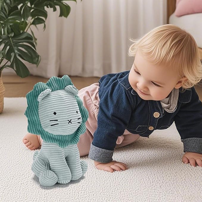Lion Plush Corduroy (Green) 11" Stuffed Animal for Baby, Toddler, Kids, Adults - Lion Corduroy Toy-Adorable Toy Made from Kid-Friendly, Quality Material