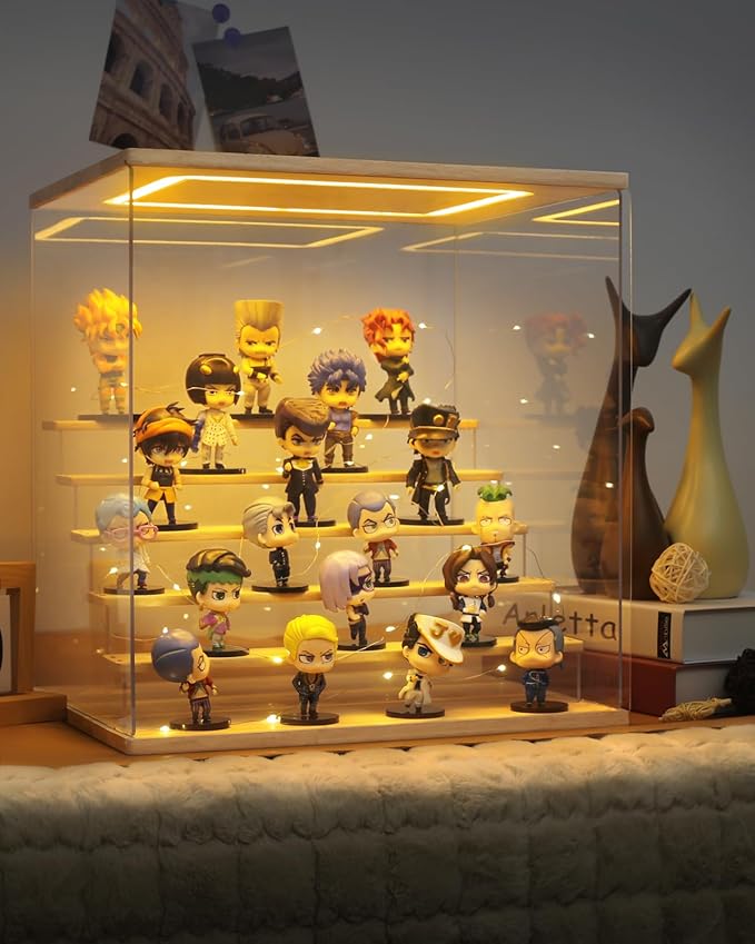 Clear Acrylic Display Case with Light , 6 Tier Display Box Stand Assembly Dustproof Protection Showcase for Collectibles Action Figures (6 Tier S 15.8*12.6*16.5in；40×32×42cm)