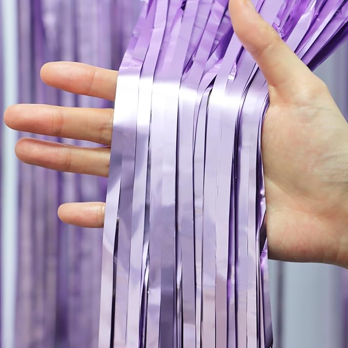 3.3 x 6.6 ft Foil Fringe Backdrop Curtains, Tinsel Streamers Party Decorations, Fringe Backdrop for Birthday, Baby Shower, Gender Reveal, Graduation (3, Light Purple)