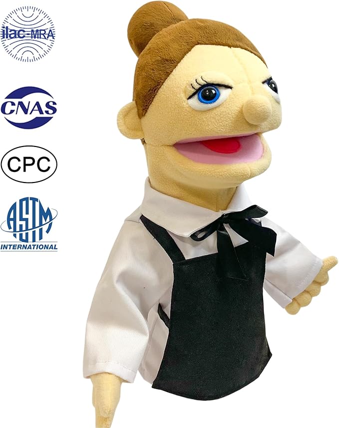 16" Puppets Entriloquist Puppet,Hand Puppets for Kids Plush Waiter Puppets for Adults with Removable Mouth Pupp et for Kids Ages 4-8，Hand Puppe t for Adults with Scalable Puppet Control Rod
