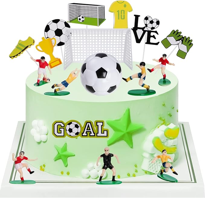 18 Pieces Soccer Cake Topper Decorations Soccer Ball Cupcake Topper Soccer Player figure for Soccer Birthday Party Sport Party Football Theme Party Supplies for Men Boy