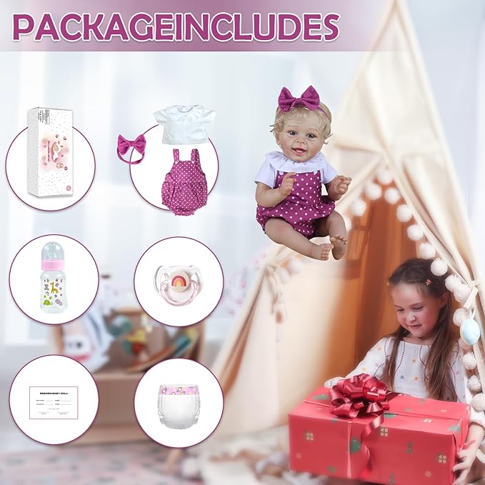 CHAREX Lifelike Reborn Baby Doll Girl – 20 Inch Realistic Handmade Toddler Doll with Blond Hair, Soft Weighted Real Life Body, Real Baby Accessories with Gift Box, Gift for Kids Age 3+