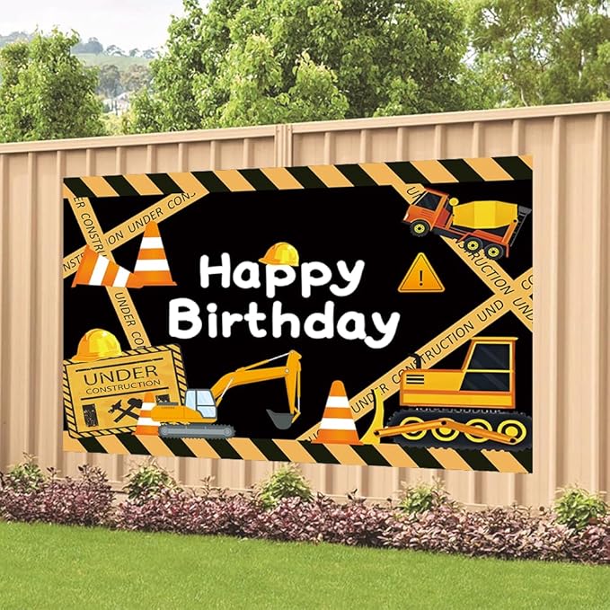 Cute Construction Birthday Party Backdrop Under Construction Happy Birthday Banner Excavator Bulldozer Cement Mixer Photography Background for Boys Party Decorations Supplies 70.8 x 47.2 Inch