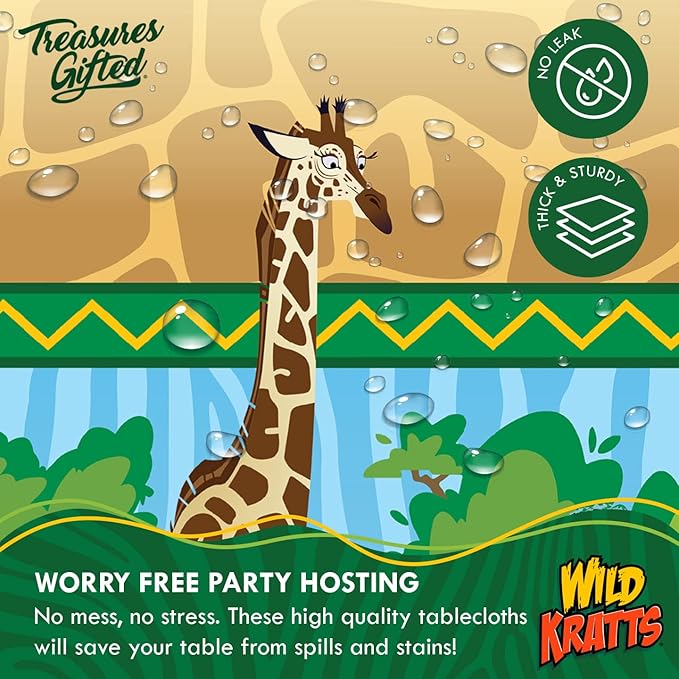 Treasures Gifted Officially Licensed Wild Kratts Birthday Party Supplies - Serves 16 Guests - Dinnerware Deluxe Set Wild Kratts Party Supplies - Wild Kratts Cups, Plates, Tablecloth & Napkins