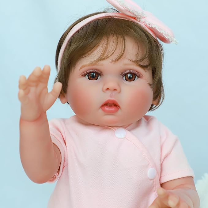 SCOM Reborn Baby Doll Girl - 18 Inch Realistic Real Life Doll with Hair, Silicone Baby with Anatomically Correct, Newborn Lifelike Toddler with Vinyl Body for Age 3 4 5 6 Year Old Gift Princess Lucy