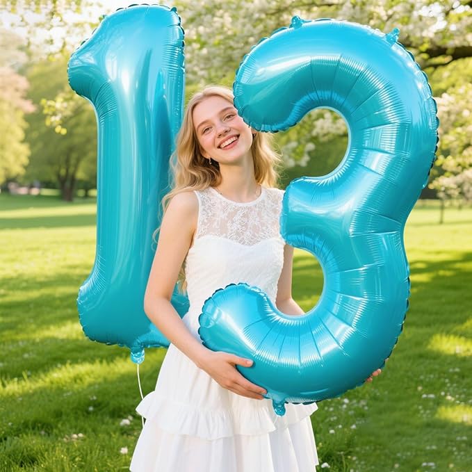 40 Inch Light Blue Number 13 Digital Balloon,Jumbo Mylar Foil Helium Balloon for 13 Balloons for Birthday Party,Wedding Anniversary Party Decorations