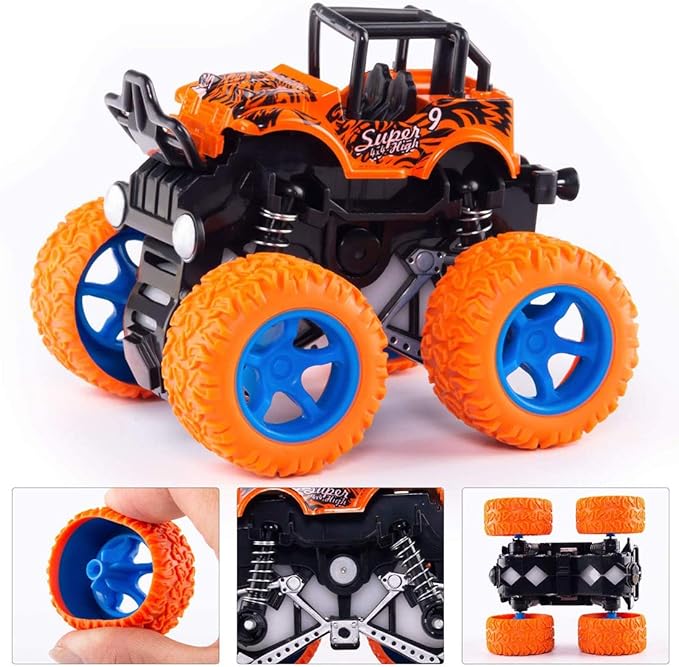 Monster Trucks for Boys, 4 Pack Pull Back Vehicles Cars for Toddlers, 360° Rotation 4 Wheels Drive Durable Friction Cars Powered Push and Go Toys Truck Playset Gift for 3 4 5 6 7 8 Year Old Kids Girls