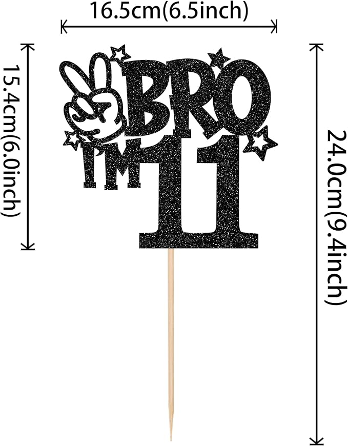 1 PCS Brother I'm 11 Cake Topper Glitter Star Happy 11th Birthday Cake Pick Bro I'm 11 Cake Decoration It's My 11th Birthday Decorations for Boys Cheers to 11 Years Old Birthday Party Supplies Black