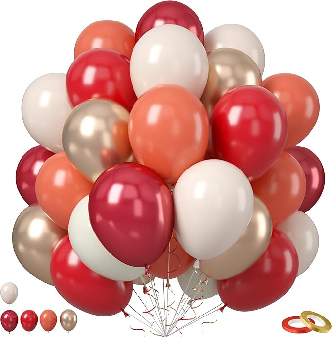 Red White Sand Balloon, 50PCS 12 Inches Ruby Red Retro Latex Beige Balloons Metallic Champagne Gold for Baby Shower Birthday Wedding Engagements Graduation Party Decoration