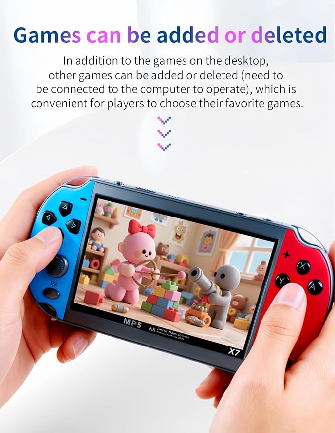 JXD Colorful Retro Video Game Console 4.3 inch Sreen 8GB Built-in 4000 Games Handheld ArcadeGame Console mini Portable Game Device Multiple Simulator MP3 MP4 E-Book Nostalgic Children's Gift(Bluered)