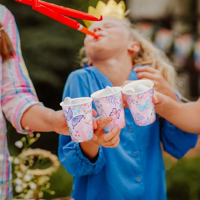 Butterfly Birthday Party Supplies Disposable Paper Plates Napkins and Cups for Butterfly Girl Party Birthday Decorations, Serve 16