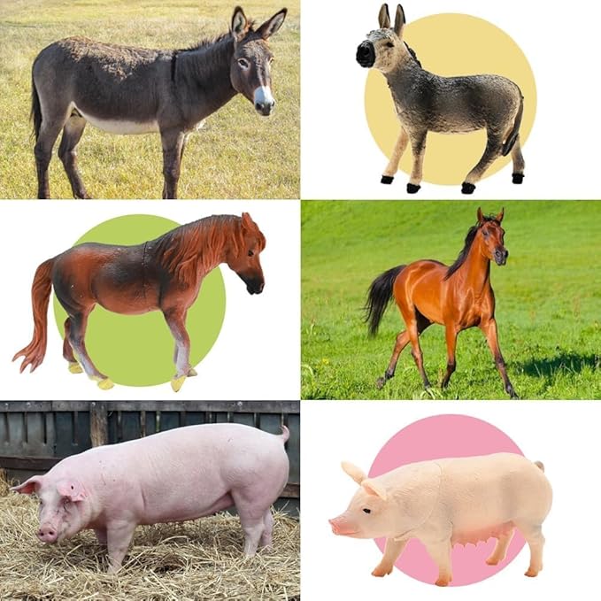 BOLZRA Farm Animal Figures Toy, Realistic Plastic 2 Farm Tractors Playset with Trailer, Farmer Fence Storage Box, Christmas Birthday Easter Gift for Kids 3-8