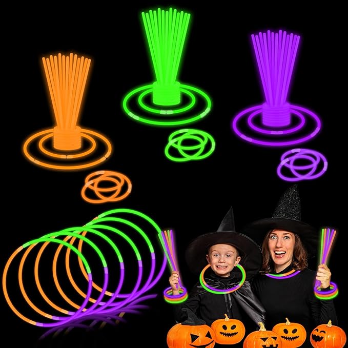 Green Orange Purple Glow Sticks Toys Gifts for Kids 72 PCS, Light up Party Favors Supplies Accessories for Adults, Non Candy Treat Gift Bag Stuffers, Classroom Carnival Games Prizes for Boys Girls