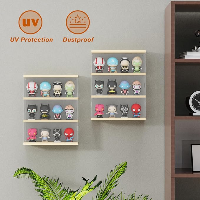 DuvinDD Acrylic Display Case Clear Figure Display Case Lego Display Shelves with Sliding Door, Wall Mounted Dustproof Trinket Shelf for Miniature Hot Wheels for Home Bedroom Decor(11.8x3.3x14.8inch)