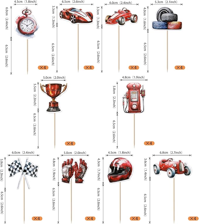 40 Pack Racing Car Cupcake Toppers Fighting Flag Cupcake Picks Race Helmet Gloves Cupcake Decorations for Racing Sport Theme Baby Shower Boys and Girls Birthday Party Supplies