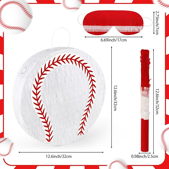 Hooqict Baseball Pinata with Blindfold and Bat Sports Pinata for Kids Boys Baseball Themed Birthday Party Decorations Supplies