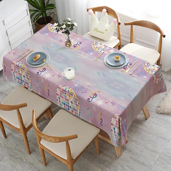 2Pcs 108x54 Inch Disco Ball Party Tablecloth,Music Themed Table Cover for Bachelorette 70s Disco Party Decorations Supplies