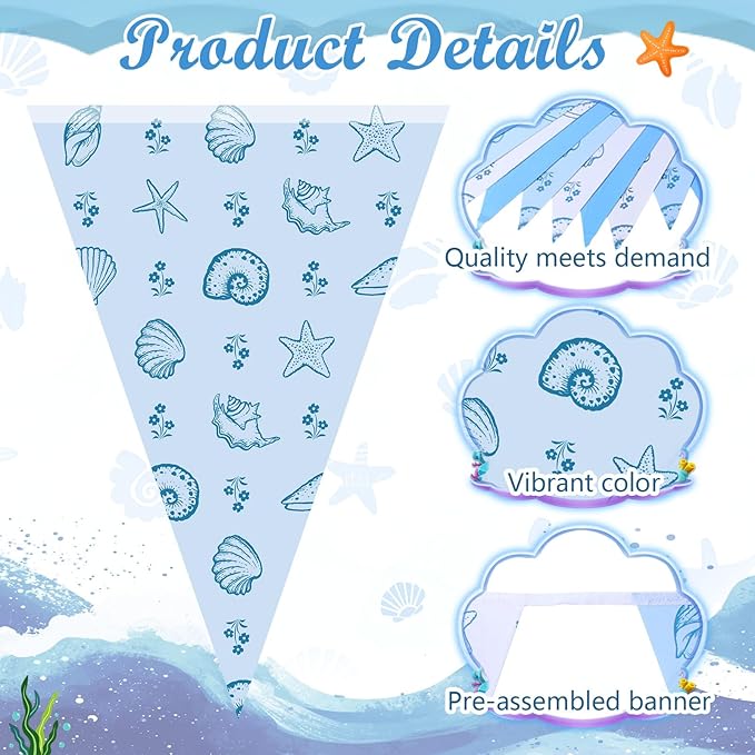 Jetec 5 Pcs 49 Ft Coastal Paper Pennant Banner Garland Nautical Blue and White Bunting Flags Coastal Bachelorette Decorations for Beach Wedding, Baby Shower, Summer Birthday, Indoor Outdoor Decor