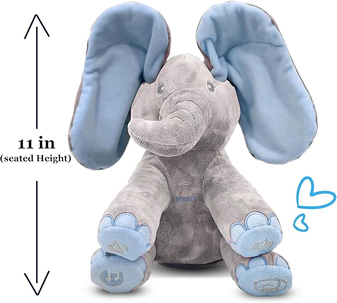 Dimple Kyle Peek A Boo Elephant Toy, Interactive Singing Stuffed Elephant Plush with Moving Ears, Musical Stuffed Animal for Babies and Toddlers, Adorable Baby Toy