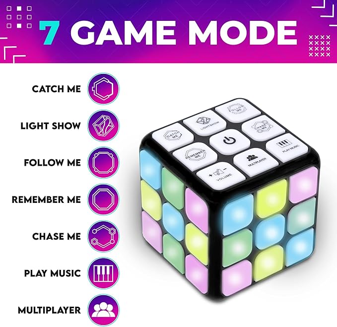 Toysery Flashing Cube Electronic Memory & Brain Game. 7-in-1 STEM and Handheld Learning. Ages 8+ Years