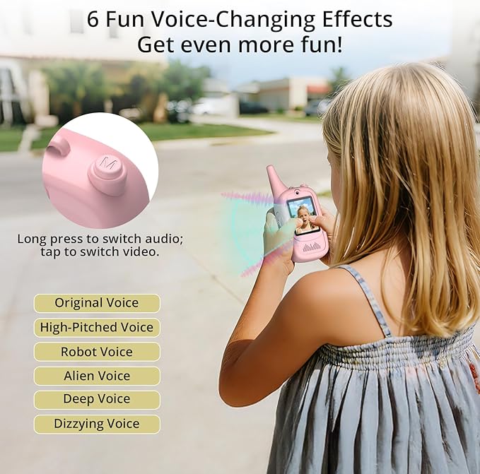 Anbte Video Walkie Talkies for Kids with Cute Silicone Case, 2 Pack Rechargeable Two Way Radios Toys for Boys Girls Age 3-8, Easy to Use, for Family Game Outside Camping Indoor Outdoor, Pink