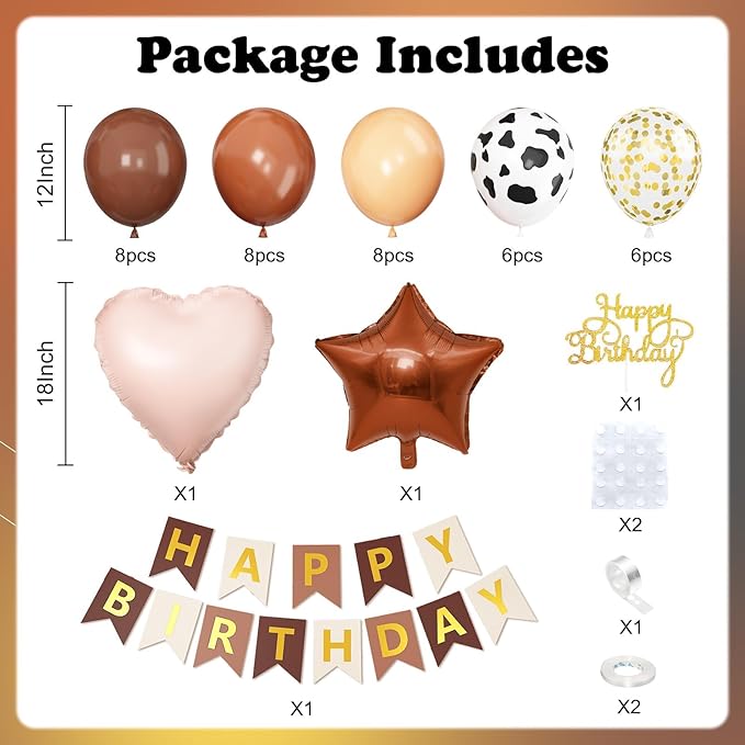 Western Cowboy Birthday Decorations,Brown Nude Gold Cow Print Balloons Banner Star Heart Foil Balloon for Farmhouse Baby Shower Birthday Party