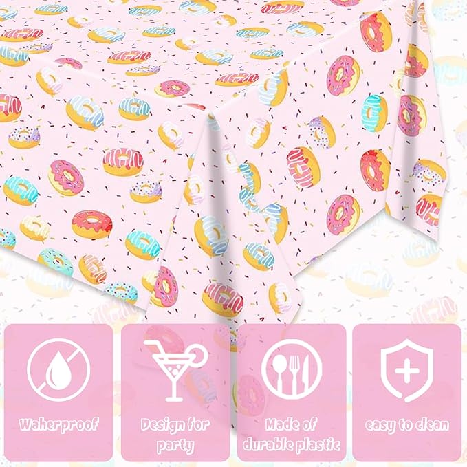 Egami 2pcs Donut Tablecloth for Dessert Time Party Supplies Decoration 87 inches x 51 inches for Donut Birthday Party Supplies