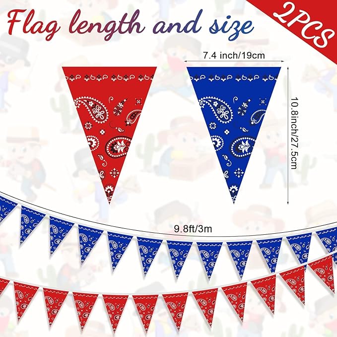 123 Pcs Western Cowboy Party Decorations, Wild West Birthday Decorations Tableware Set, Cups, Plates, Napkins, Banner & Tablecloth for Cowboy Themed Party Ideal for Bbqs, Baby Showers(Red, Blue)