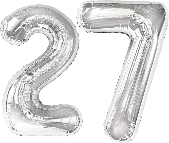 40 Inch Silver Number 27 Digital Balloon,Jumbo Mylar Foil Helium Balloon for 27 Balloons for Birthday Party,Wedding Anniversary Party Decorations