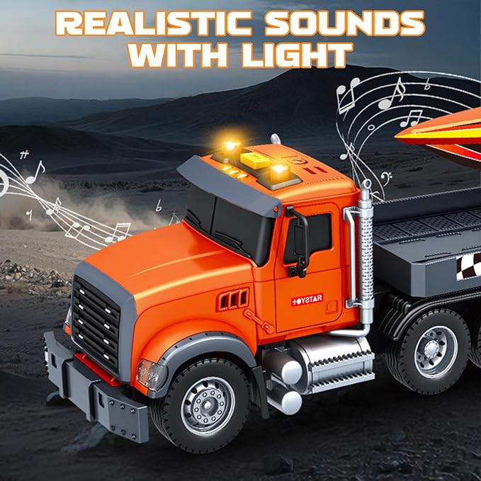 Kids Toys for 3 4 5 6 Years,21" Semi Transport Truck Toy with Speedboat Vehicle Cars, Friction Powered Extra Large Truck Vehicle with Lights & Sounds for Boys Girls Toddlers Christmas Birthday Gifts