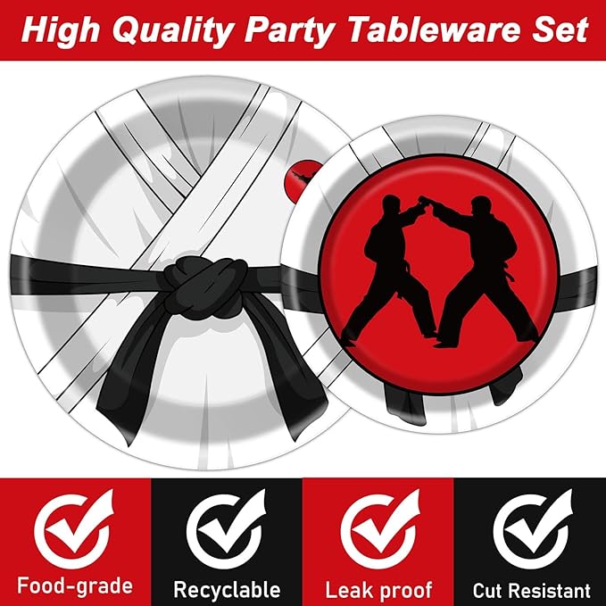 gisgfim 96 Pcs Karate Party Supplies Paper Plates Napkins Karate Themed Party Birthday Decorations Favors for Boys & Girls Birthday Serves 24