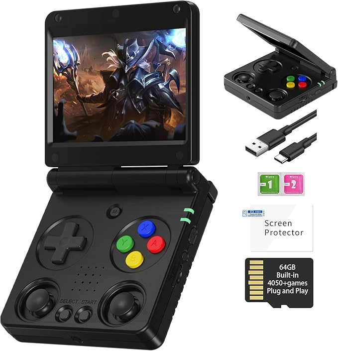 RG34XXSP Retro Handheld Game Console Linux 3.4'' IPS Screen 720*480 Built-in 64G TF Card 5000+ Games RG 34XXSP Portable Gaming Console 3300mAh Battery Support 5G WiFi Bluetooth TV Output Black