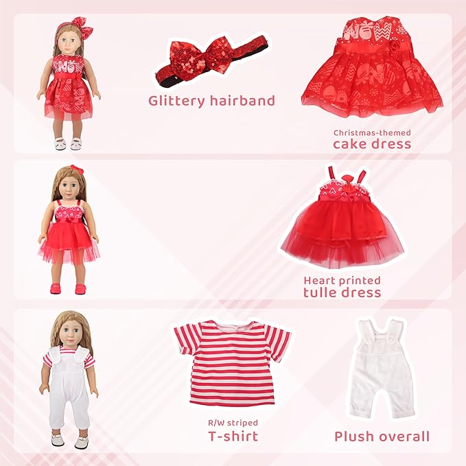 MSYO 10 Sets Doll Clothes for 17 - 18 Inch Dolls, Diverse Outfits (Floral, Polka Dot, Unicorn) & Accessories, Fashion Dress - Up Set for Girl Doll Play & Gifting