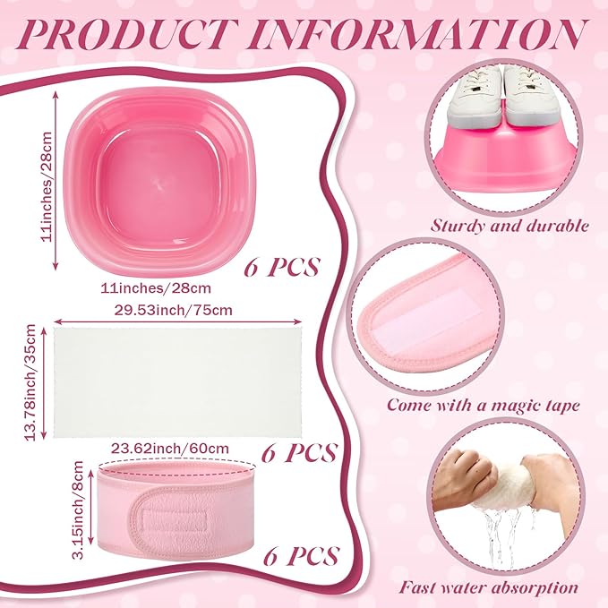 24 Pcs Kids Spa Party Supplies Includes 6 Spa Party Robes 6 Basins 6 Makeup Headband 6 Towels for Sleepover Bath (Pink)